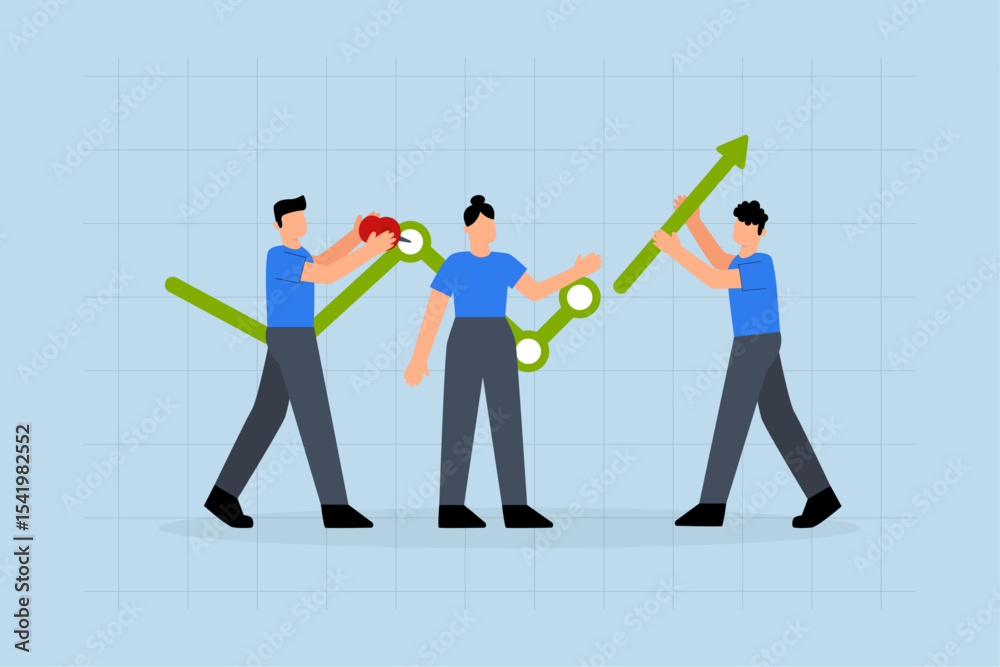 Fototapeta premium businessman help to develop business growth chart with upward arrow.