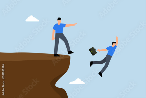 businessman kicked his business partner to fall off cliff.
