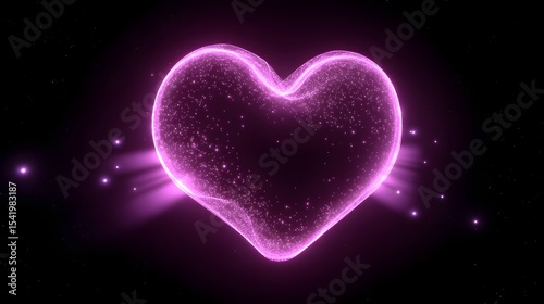 Abstract cosmic heart surrounded by glowing particles