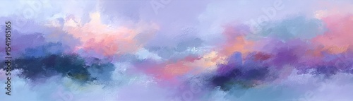 A vibrant abstract painting with swirling pastel colors blending pink, purple, blue, and white, evoking a dreamy, ethereal atmosphere.