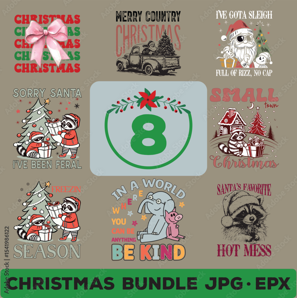Fototapeta premium Christmas Bundle Typography T-shirt Design