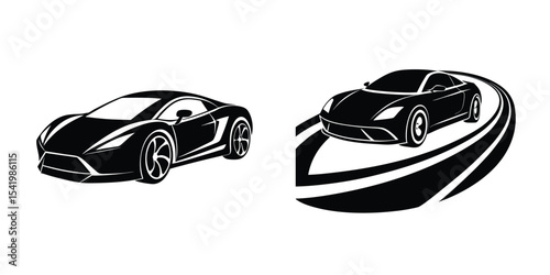 Futuristic Sports Car Front Angle Zooming Through Silhouette on White Background