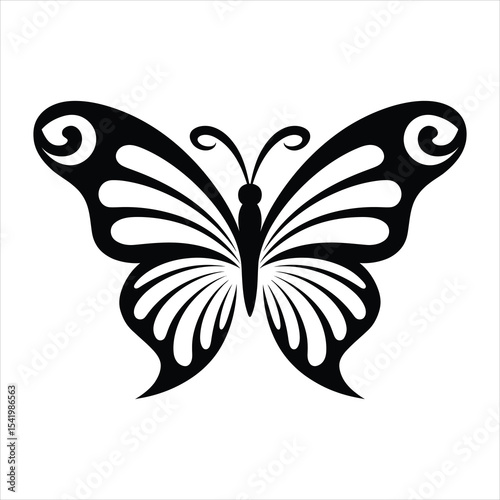 Elegant Butterfly Silhouette Vector Icon – Black Butterfly Clipart for Logo, Tattoo, and Design	