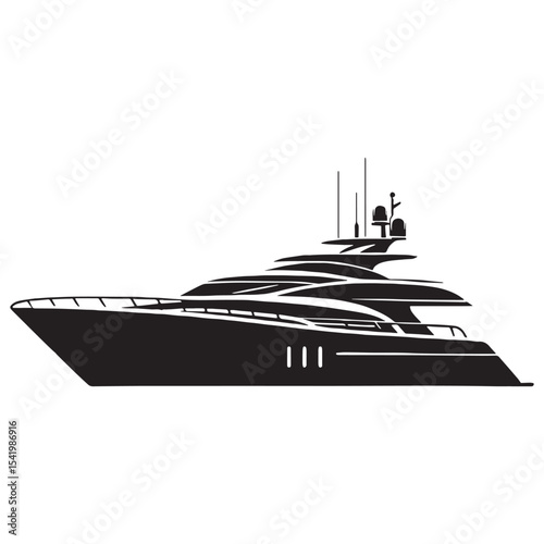 Smooth Cruise Yacht silhouette on horizon – Yacht illustration – Minimalist Yacht vector – Vehicle silhouette

