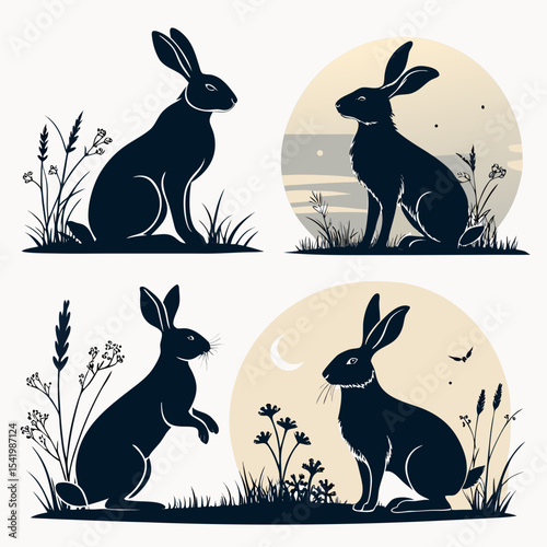 easter rabbits silhouettes