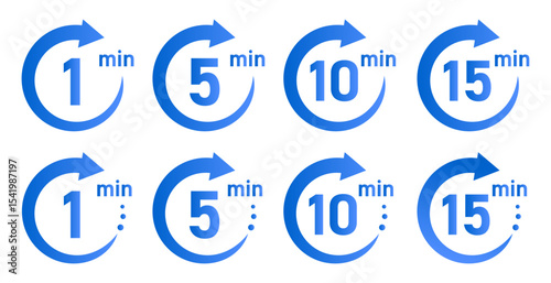 残り時間を表示するタイマー/ストップウォッチ/時計のアイコンイラストデザインセット(timer clock stopwatch 1min 2min 3min 4min 5min 6min 7min 8min 9min 10min 15min 20min 25min 30min 残り時間 シンプル アイコンイラスト ベクター 編集可能)