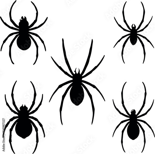 Spider Silhouettes - Creepy Halloween Arachnid Vector Clipart.