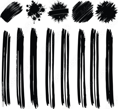 Brush strokes, grunge design elements on a white backround .