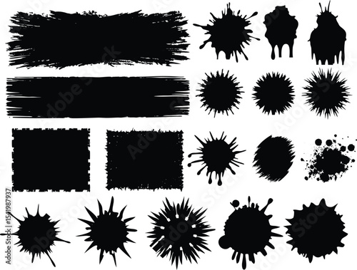 Brush strokes, grunge design elements on a white backround .