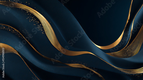 3D blue luxury abstract background overlap layer on dark space with golden waves effect decoration. Modern graphic design element lines style concept for web banner, flyer, art, card or brochure cover