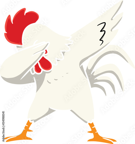 Cartoon Rooster Doing the Dab Dance Move with a Flat Vector Style, Humorous Farm Animal Illustration for Trendy and Funny Designs.