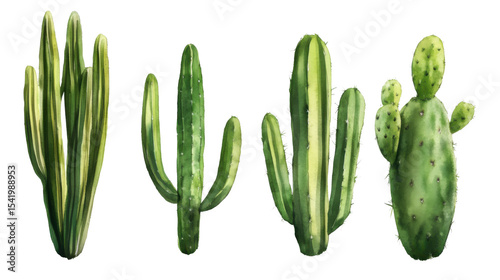 set of cactus watercolor on white background