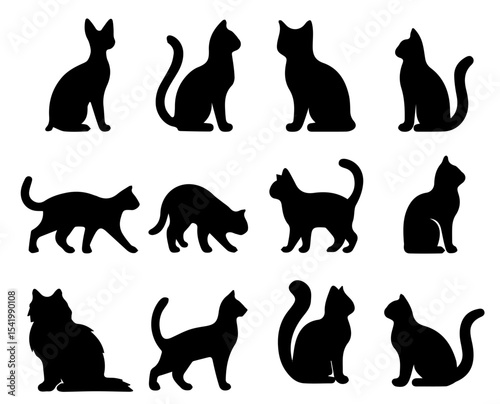 Collection of cat silhouettes vector illustration for design and decoration needs black cats isolated