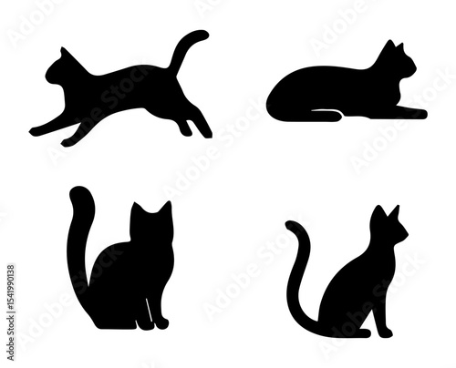 Black cat silhouette vector illustration set cute feline animal pet domestic design graphic art drawing