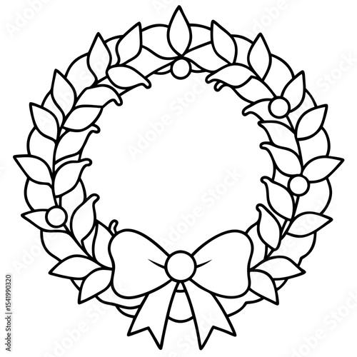 Christmas Wreath line art icon vector