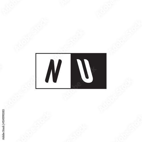 Monogram Logo Design Unique Simple Bold NU Initial Alphabet Vector Alphabet