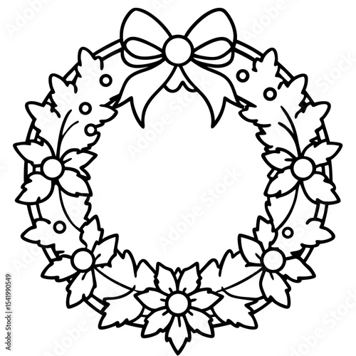 Christmas Wreath line art icon vector