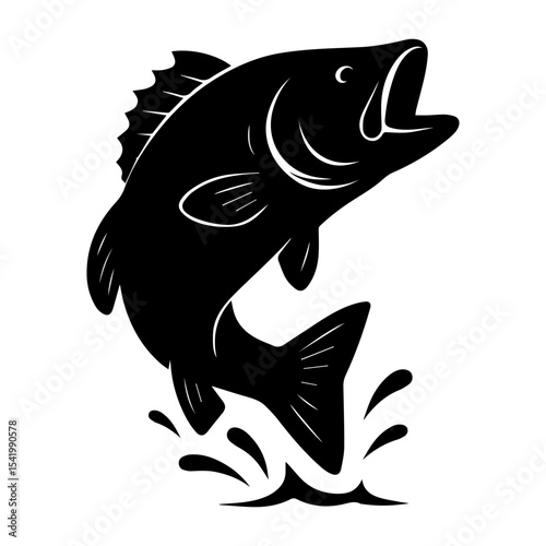 Jumping bass fish vector illustration for fishing logo design or sport fishing tournament graphic design