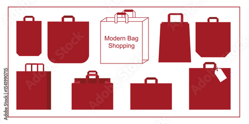 Vector illustration of modern paper bag icon. paper bag, shopping bag, fashion bag vector design, Eco paper packing, shopping bag, fashion bag, fast food paper bag, food packaging, Vector elements. 