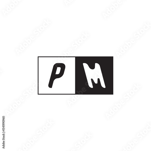 Monogram Logo Design Unique Simple Bold PM Initial Alphabet Vector Alphabet