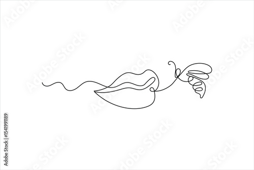 Continuous single line art and drawing of lips outline vector illustration
