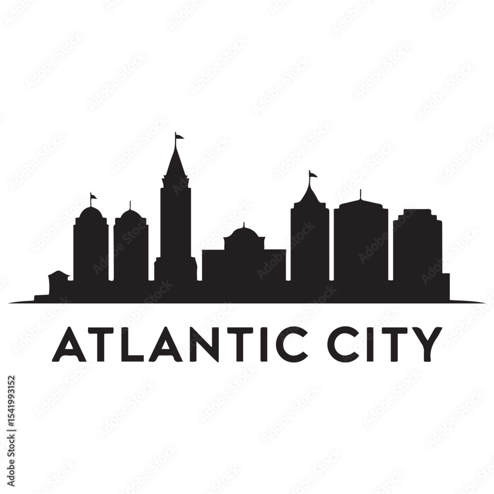 Fototapeta premium Atlantic city skyline silhouette. Black Arlington city. Vector black silhouette. with white background