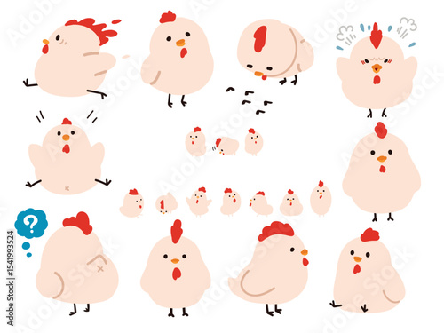 Expressive Cartoon Chicken Characters Illustration Set