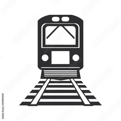 Gray Train Icon on Railroad Tracks Front View railway