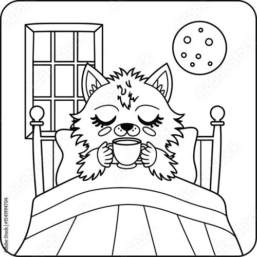 Cute Werewolf Bedtime Coloring Page