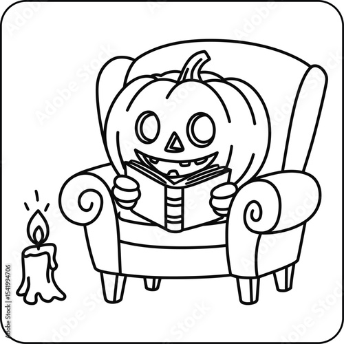Pumpkin Head Reading Coloring Page