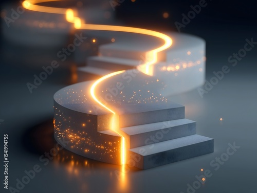 Reskill concept: Career rebirth, symbolic stairs and glowing digital skills path.