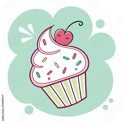 Adorable bakery branding logo with happy cupcake vector