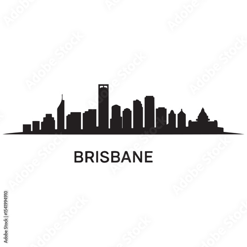 Brisbane city skyline horizontal banner. Brisbane city, Australia. Vector template for your design. Vector black silhouette. with white background