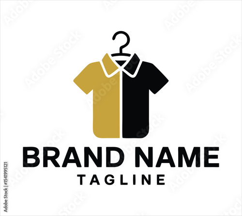 Fashion and Apparel Service Icon, Collared Shirt on Hanger for Boutique or Laundry Business On White Background
