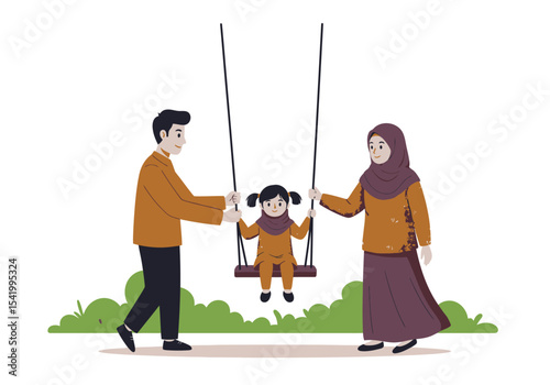 Modern Indonesian family enjoying a weekend at the park.