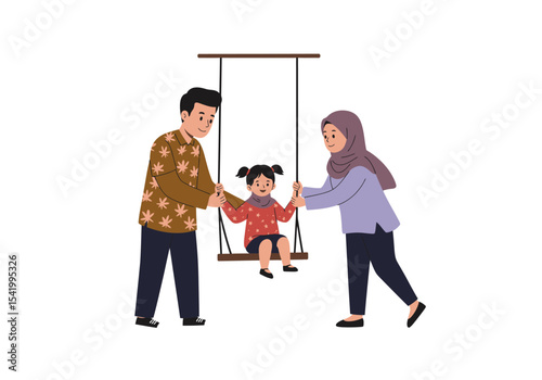 Modern Indonesian family enjoying a weekend at the park.
