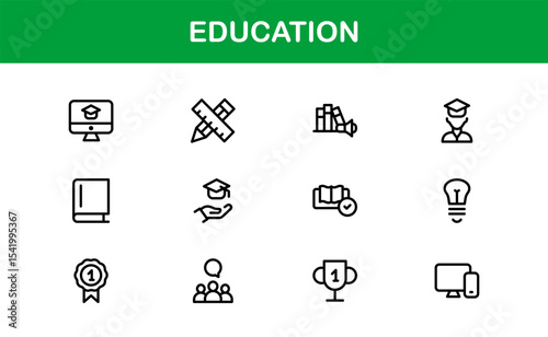 Professional Education Icon Set. Editable Modern Icons for Learning, Teaching, Schools, and Digital Educational Tools