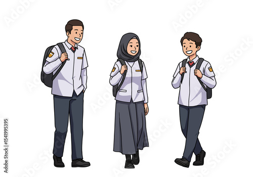 Group of cheerful Indonesian high school students in uniform.