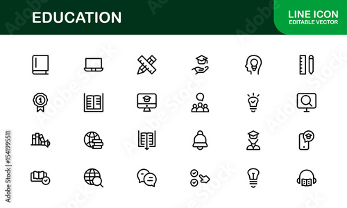 Professional Education Icon Set. Editable Modern Icons for Learning, Teaching, Schools, and Digital Educational Tools