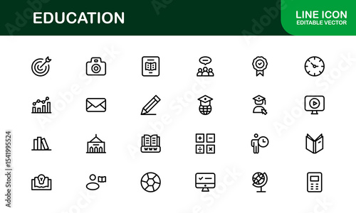 Professional Education Icon Set. Editable Modern Icons for Learning, Teaching, Schools, and Digital Educational Tools