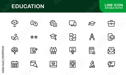 Professional Education Icon Set. Editable Modern Icons for Learning, Teaching, Schools, and Digital Educational Tools