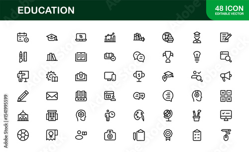 Professional Education Icon Set. Editable Modern Icons for Learning, Teaching, Schools, and Digital Educational Tools