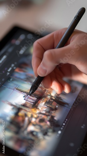 Reskill concept: Digital arts reskill class, stylus on digital canvas.