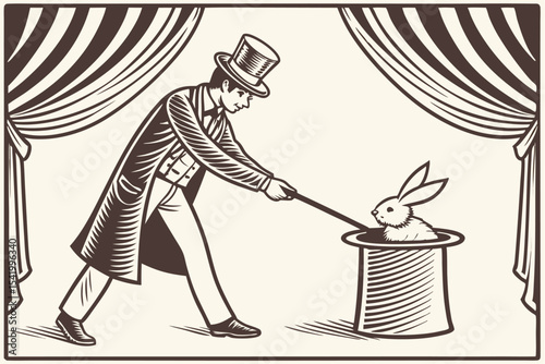 Classic Magic Trick: Rabbit from a Hat Engraving
