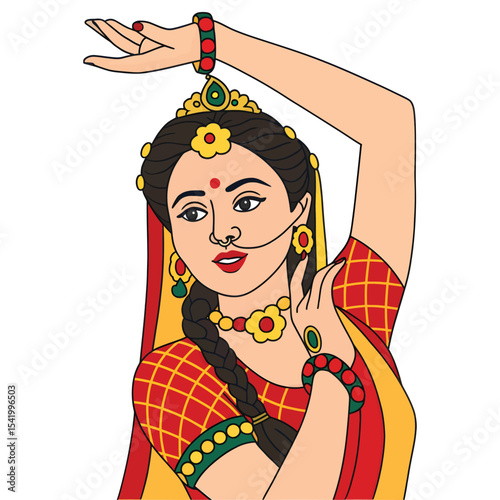 Graceful Indian Classical Dancer Illustration in Traditional Attire