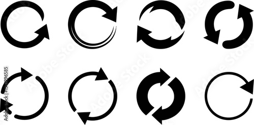 Circular arrows vector illustration set, cycle arrow icons, refresh and reload symbols, black design 100 editable stock vector illustration