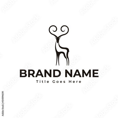 Stylish abstract antelope logo icon with tribal horns and upright pose, minimalist design in black silhouette, perfect for branding and identity

