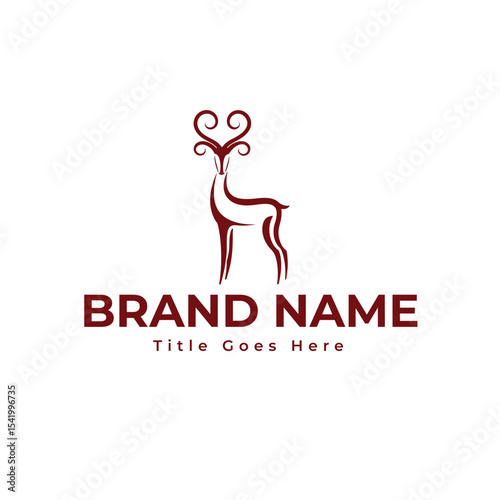 Elegant antelope logo icon in tribal silhouette style, abstract black lines, graceful form, long horns, primitive aesthetic, isolated on white background

