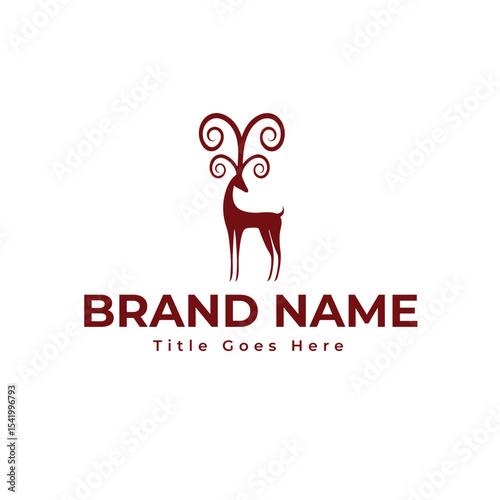 Minimalist antelope logo icon in black silhouette with elegant curves, tribal style horns, abstract lines, graceful symmetry, isolated on white background


