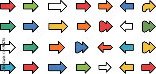 Colorful arrows vector set direction pointers navigation signs right left up down forward backward design 100 editable stock vector illustration